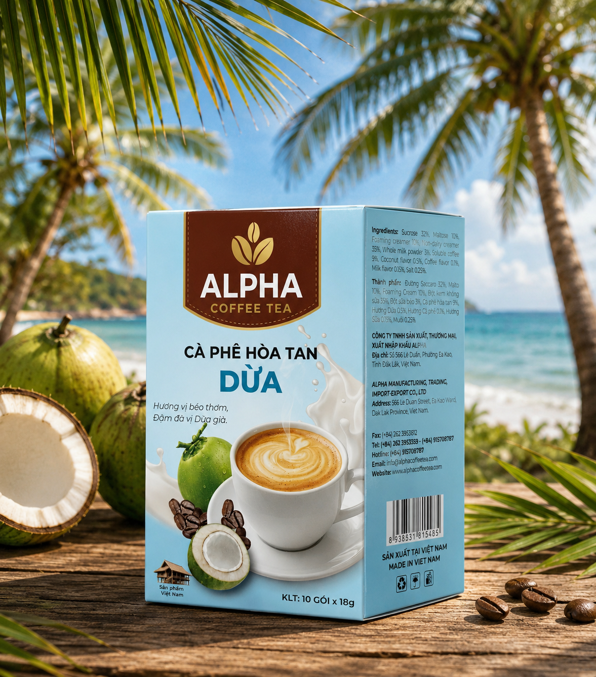 Cà phê hoà tan dừa ( 10gói x 18g )